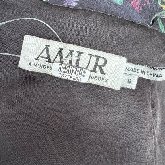 AMUR Pasqualena Dress Size 6 Floral Asymmetric Ruffle Puff Sleeve Midi Backless - Picture 8 of 11